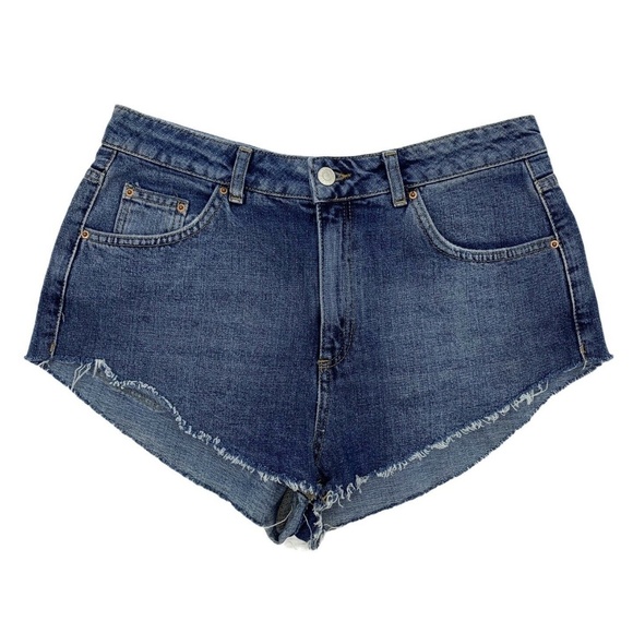Topshop Shorts Kiri Denim High Rise Cutoff Fray - Picture 5 of 12